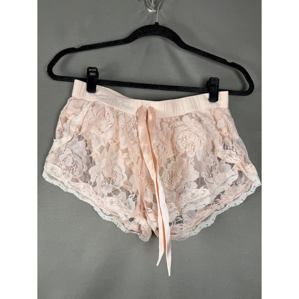 Aerie Lace Sleep Shorts Womens Small Pink Floral Tap Shorts Ribbon Tie